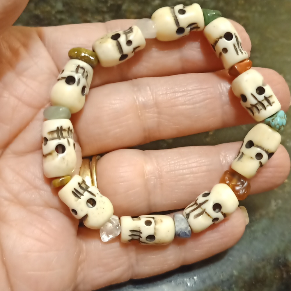 Skull bone gem stone bracelet Halloween